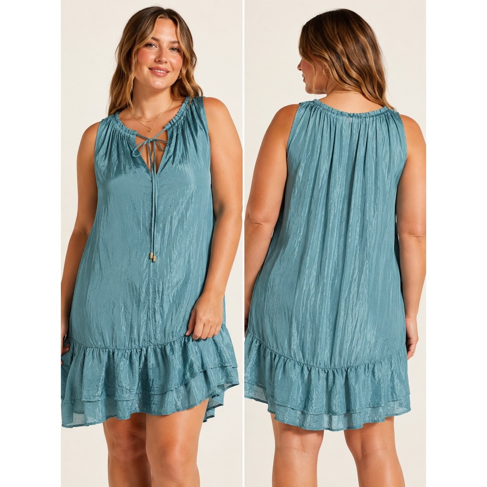 Socialite Mini Dress Womens XL Teal Blue Excellent Ruffle Tiered Boho Summer